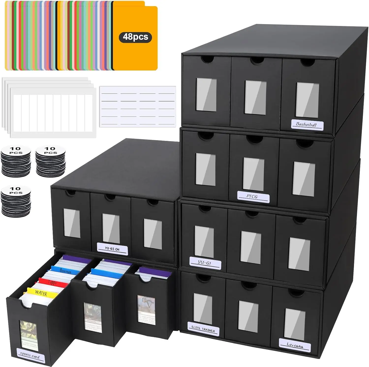 

Коробка для хранения коллекционных карт с 48 разделителями, этикетками и лентами для карт MTG Commander и TCG, вмещает более 18000 карт