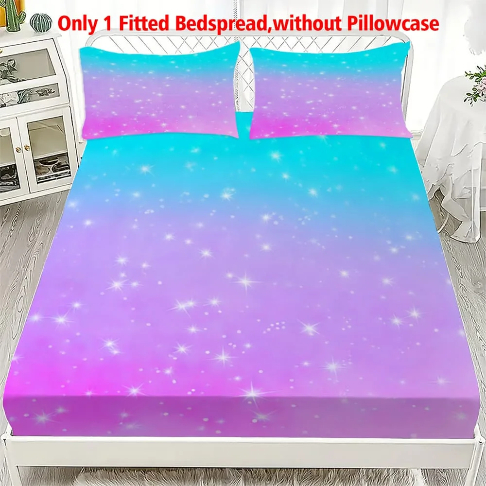 1pc Pastel Gradient Galaxy Print Fitted Sheet Deep Pocket Elastic Mattress Cover Single Double Queen King Bedroom Decor