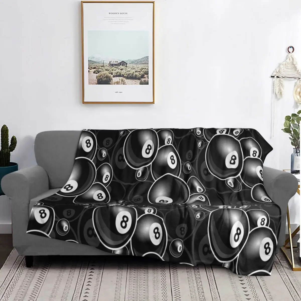 

Billiards Black 8 Ball 8-Ball Black And White Blanket Soft Flannel Throw Blanket Bedspread for Bed Living room Picnic Travel