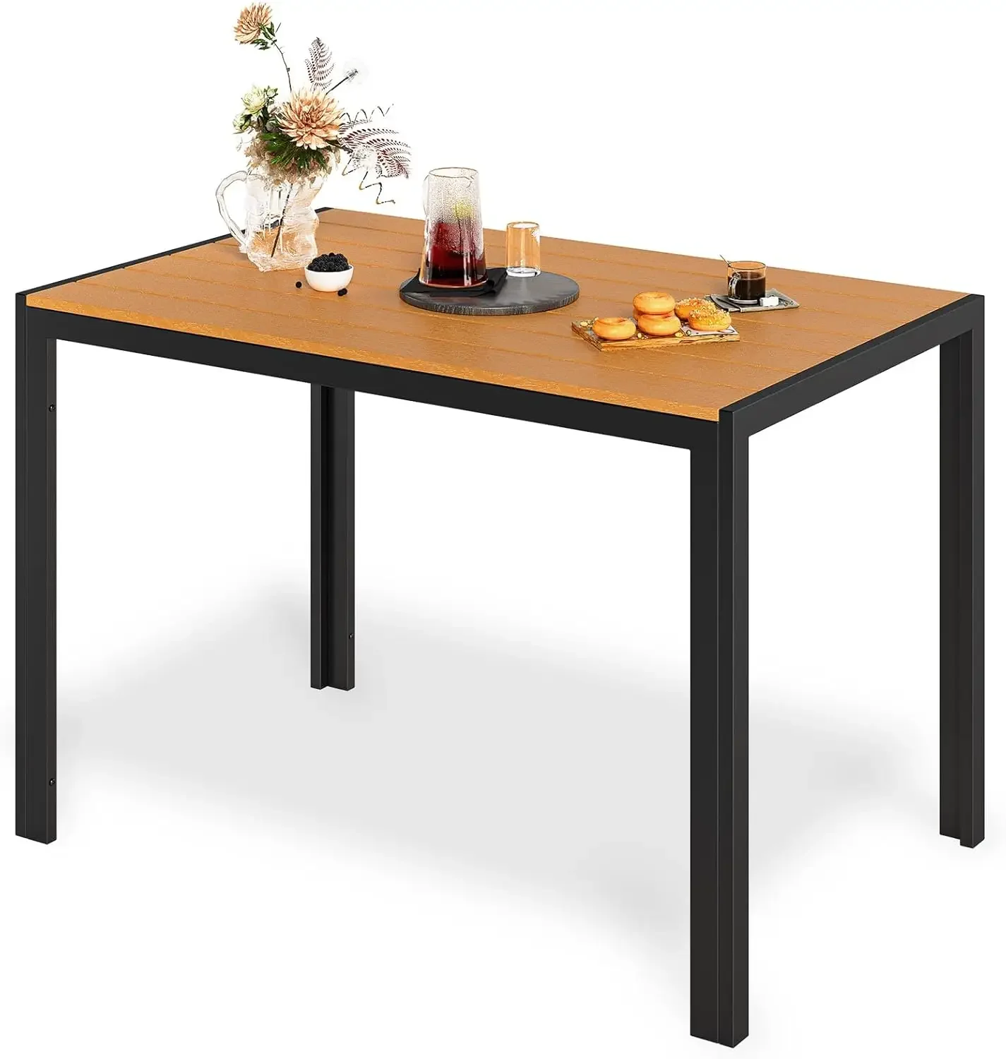 Outdoor eettafel 110x70x73cm terras aluminium metalen lattenbodem, grote rechthoekige zwarte tafel voor terras, achtertuin, gazon, tuin