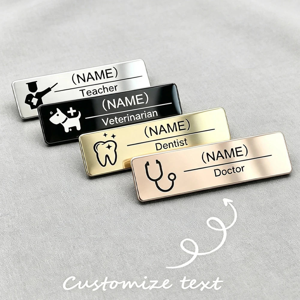 Custom Laser Engraved Name Badge Custom Logo Name And Job Title Stainless steel ID Card Brooch Doctors Teachers Exclusive Gift