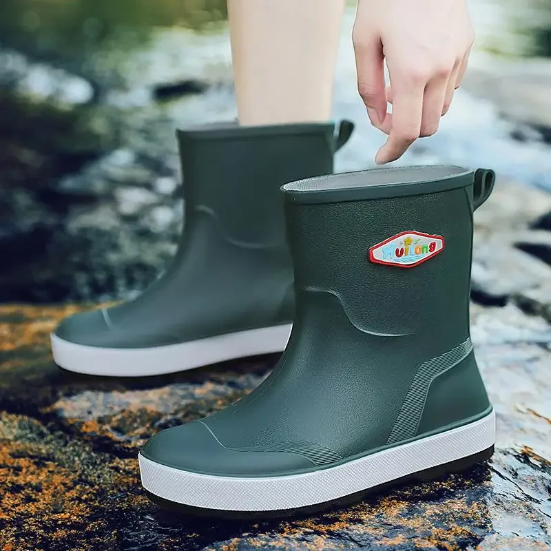 Botas de chuva antiderrapantes impermeáveis para mulheres, Sapatos de borracha adultos, Tubo longo, Cozinha