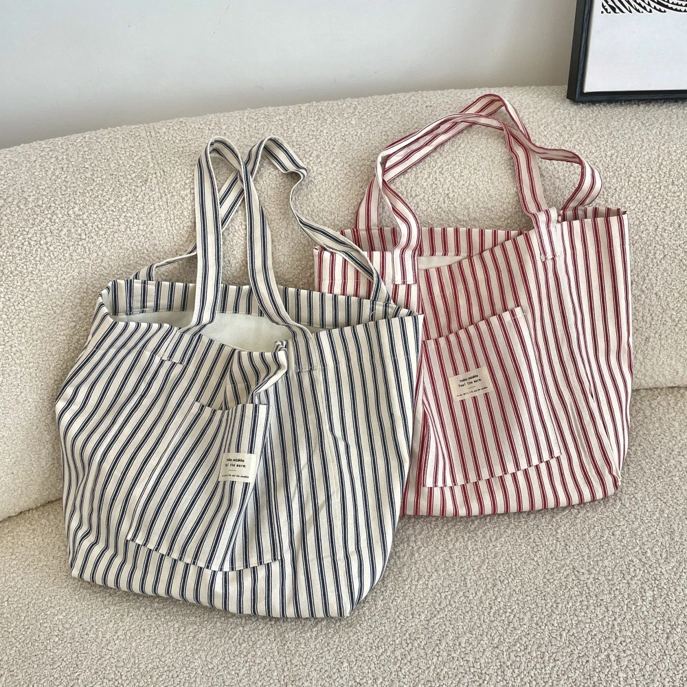 Große Kapazität Leinwand Frauen Shopper Tote Einfache Gestreifte Schulter Tasche Weibliche Casual Multifunktionale Reise Einkaufstasche Handtasche