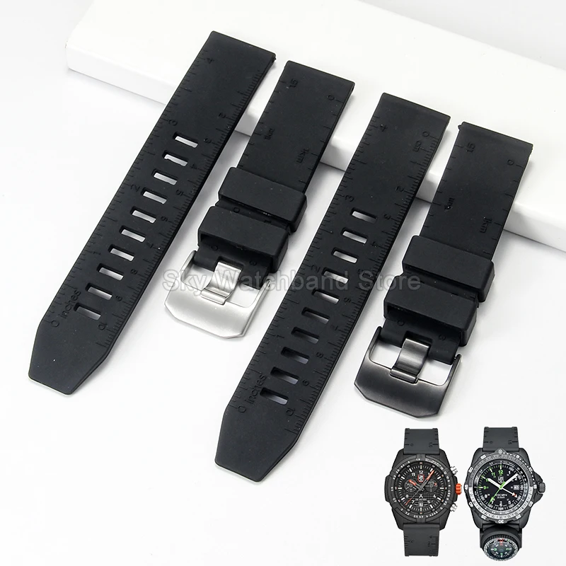 Para ​ ​ Luminox 3501 6501 8831 Correa de reloj de silicona negra de 23 mm con marcas de escala Hebilla de acero inoxidable para mayor durabilidad ​ ​