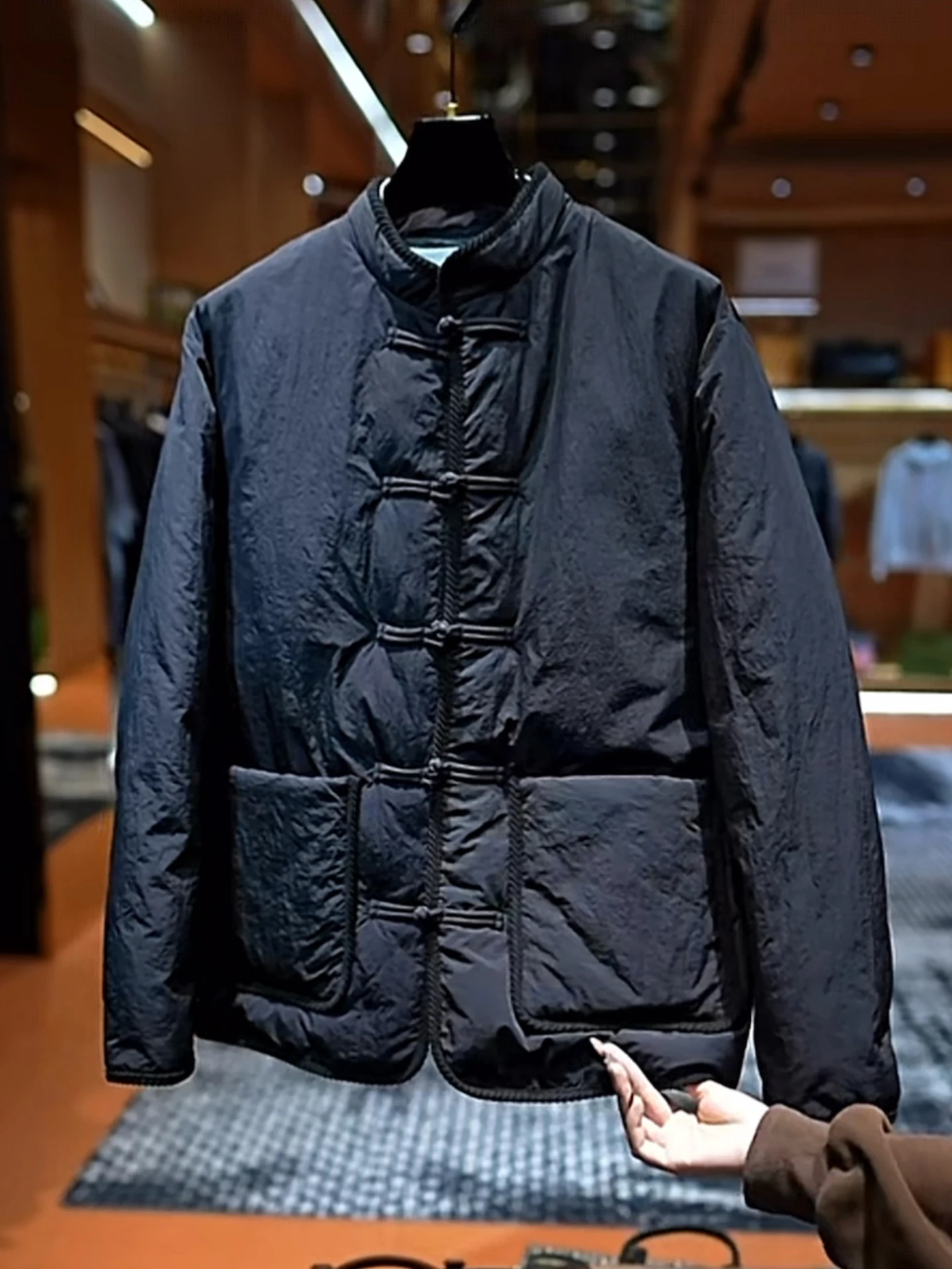 

New Chinese Sle Men's Jaet with Button Collar Warm Cotton Outerwear Pure Color Simple Design Faionable Retro Trend