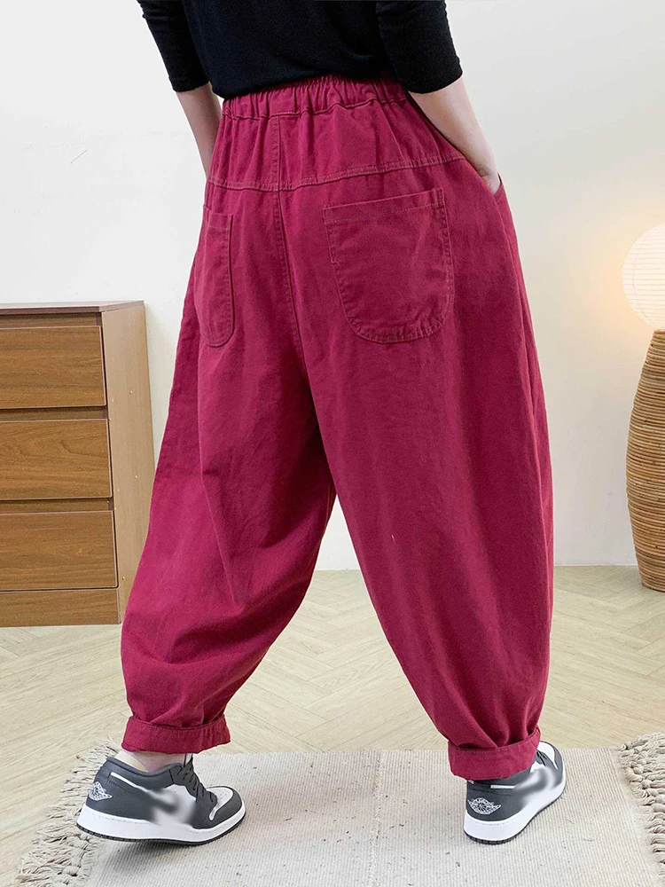 Amax LuluE Japanese Women 2025 Fall Classic Loose Leisure Trousers Fashion Female Elastic Waist Solid Vintage Punk Fitness Pants