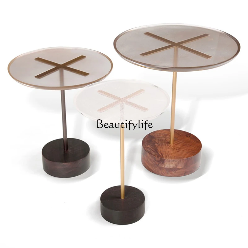 Acrylic Side Table Transparent Baking Paint for Metal Base Leisure Coffee Table Living Room Corner Table