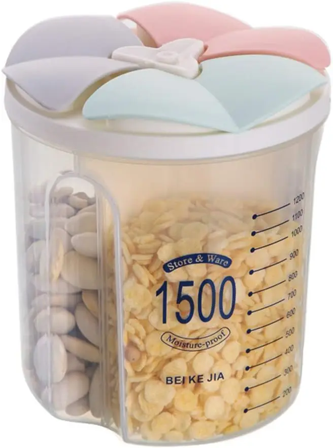 

Airtight Food Container, Leak-Proof Plastic Dry Cereal Dispensers Containers with for Flour, Sugar, Rice - 1.5L/ Grid