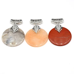 Natural Semi-precious Stone Pendant Amazonite White Turquoise Agate Round Charms for DIY Necklace Earrings Accessories 30mm