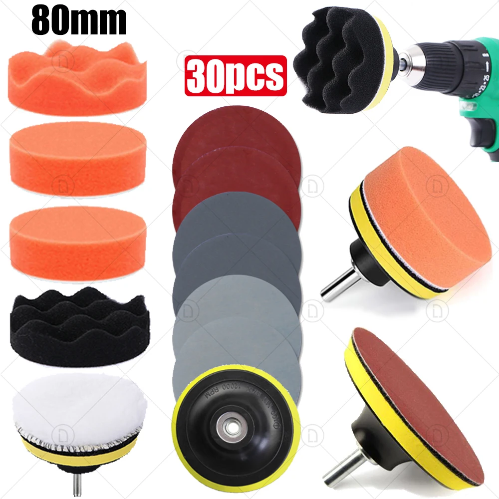 

Car Waxing Sponge Pad Polishing Kit Auto Detailing Sandpaper Buffing Sanding Disc Polisher Drill Adapter Headlight Restoration