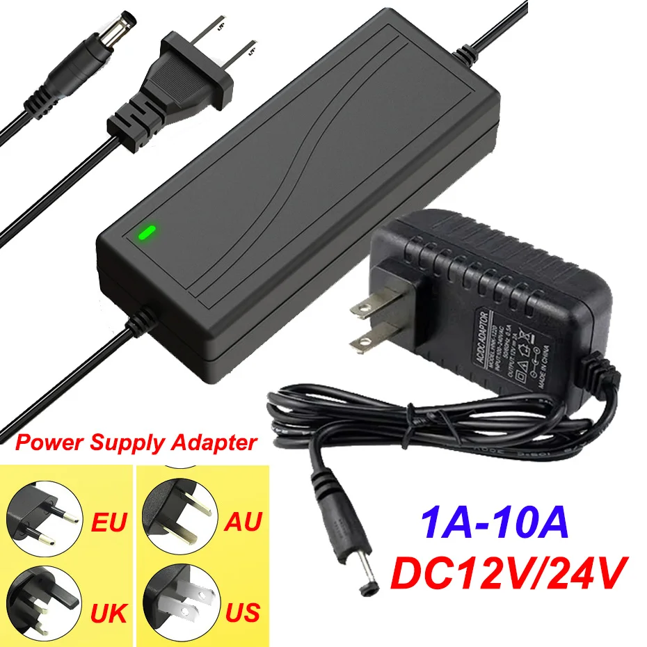 AC to DC Converter 12V 24V 1A-10A Power Supply Adapter AC110-240V Universal for LED Strip Lighting with EU US AU UK Plugs