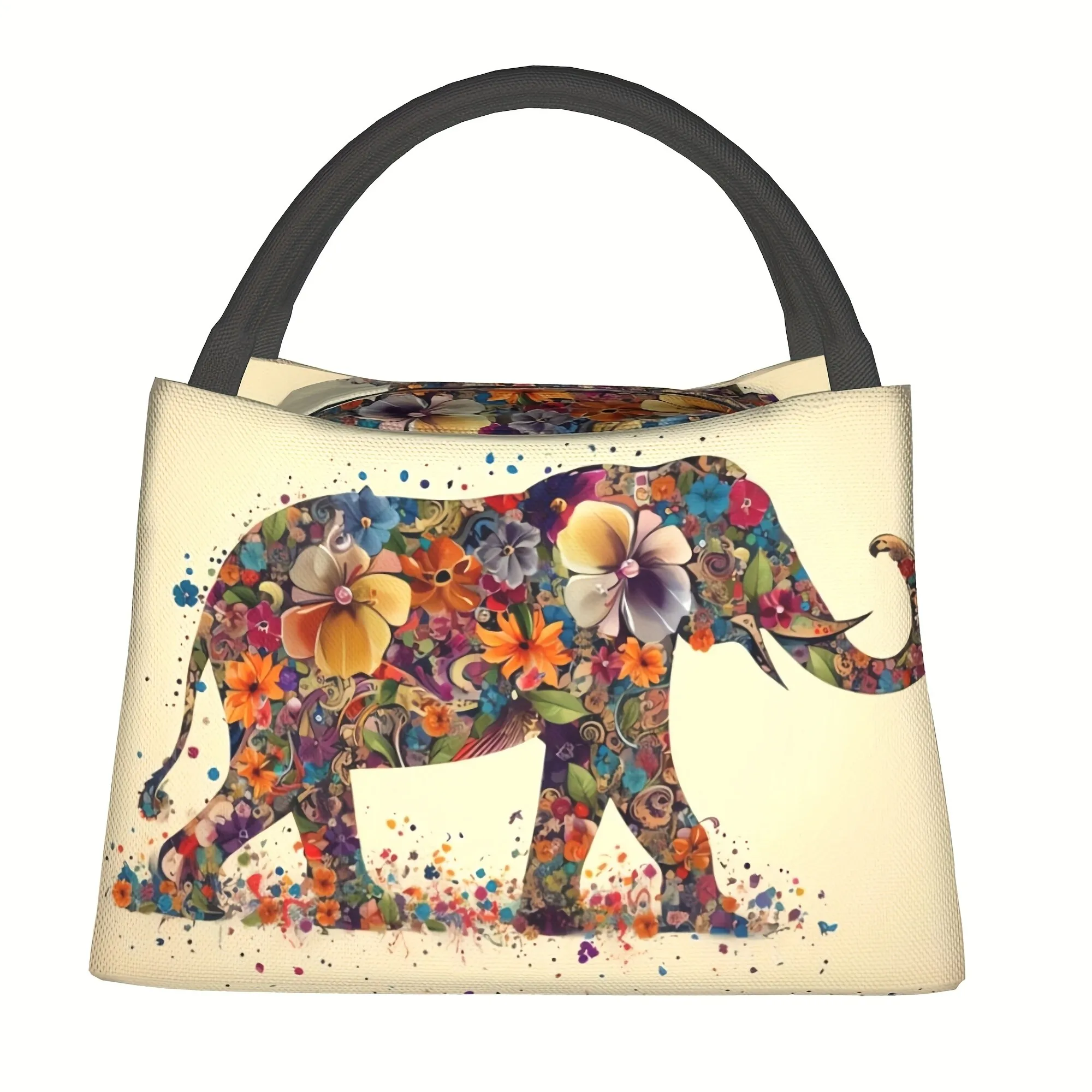 

Elephant Flower Print Insulated Lunch Bag Durable Reusable Cooler Bag for Women Men