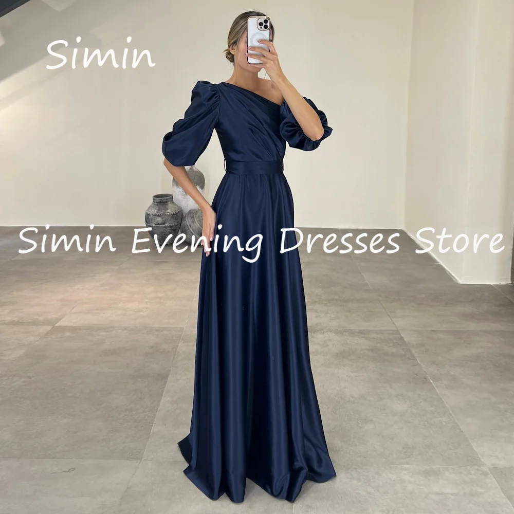 

Simin Satin A-line One-shoulder Ruffle Formal Prom Gown Floor-length Arab Evening Elegant Party dresses for women 2023