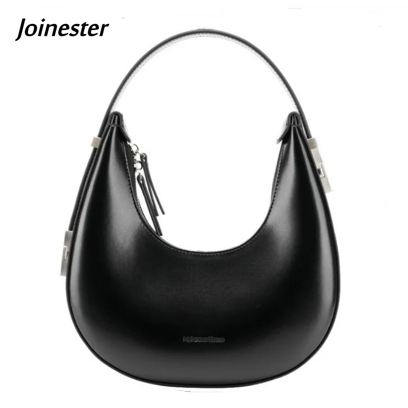 Half Moon Shaped Pure Color Cowhide Underarm Bag for Ladies Versatile Genuine Leather Hobos Shoulder Bags Concise Style Handbag