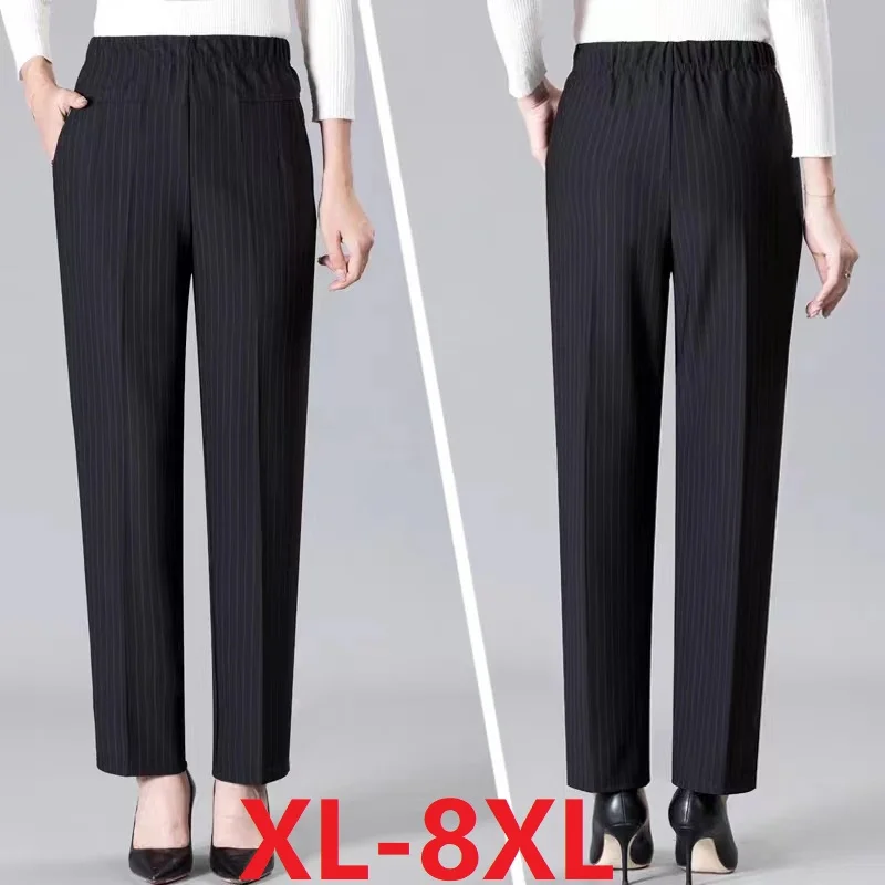 Pantalones elásticos de cintura alta para mujer, pantalón largo recto de felpa para madres de mediana edad, otoño e invierno, novedad de 2023, 8XL