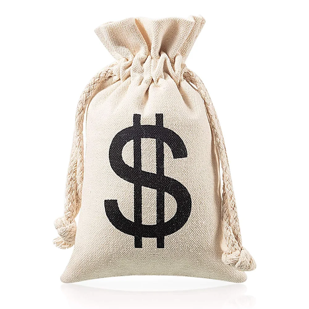

5Pcs Money Bag with Drawstring Closure Dollar Sign Symbol Birthday Party Favors Costume Props Pirate Bank Robber Cowboy Cosplay