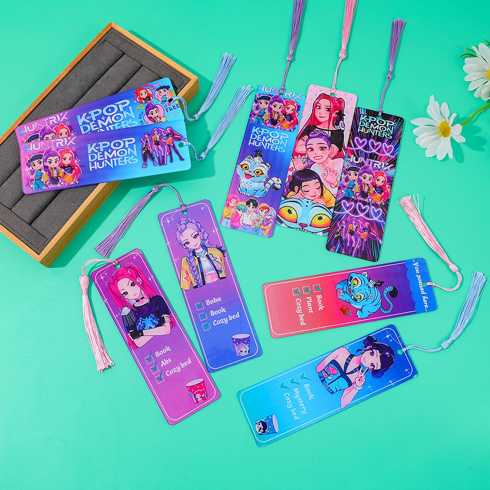 Kpop "Demon Hunters" Acrylic Bookmarks with Tassels - Colorful Idol & Cartoon Designs, Durable Page Markers for Kpop Fans.