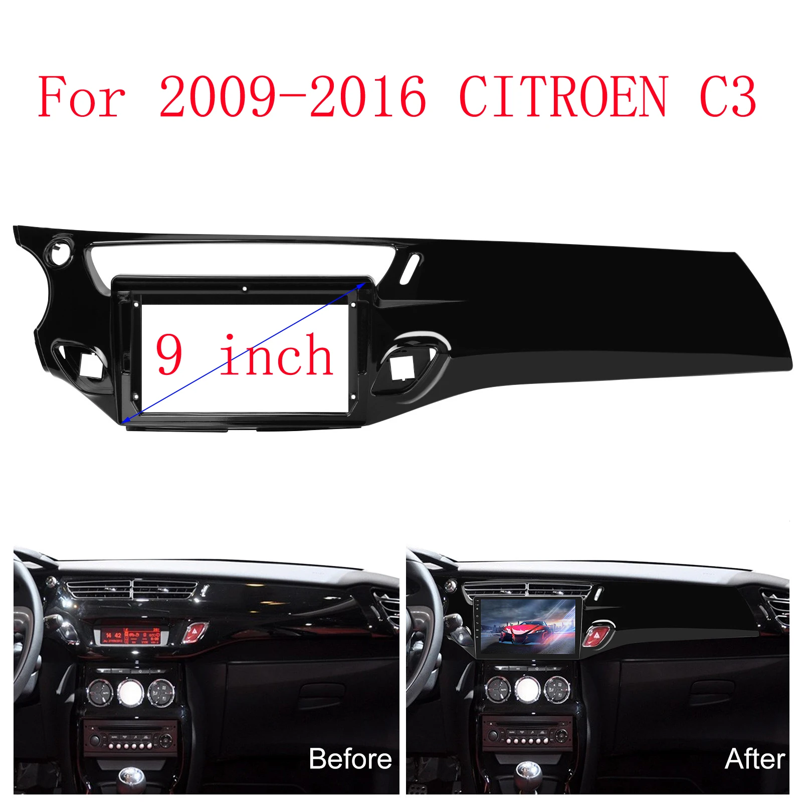 9 Inch Car Frame Fascia Adapter For Citroen C3 MK2SC 2009-2016 Android Radio Dash Fitting Panel Kit