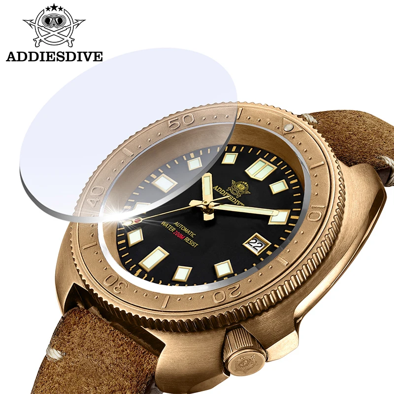 ADDIESDIVE Bronze Watch AD2104 Japan 8215 Movement Model Sapphire Glass 20Bar Waterproof Automatic Mechanical Wristwatch for Men