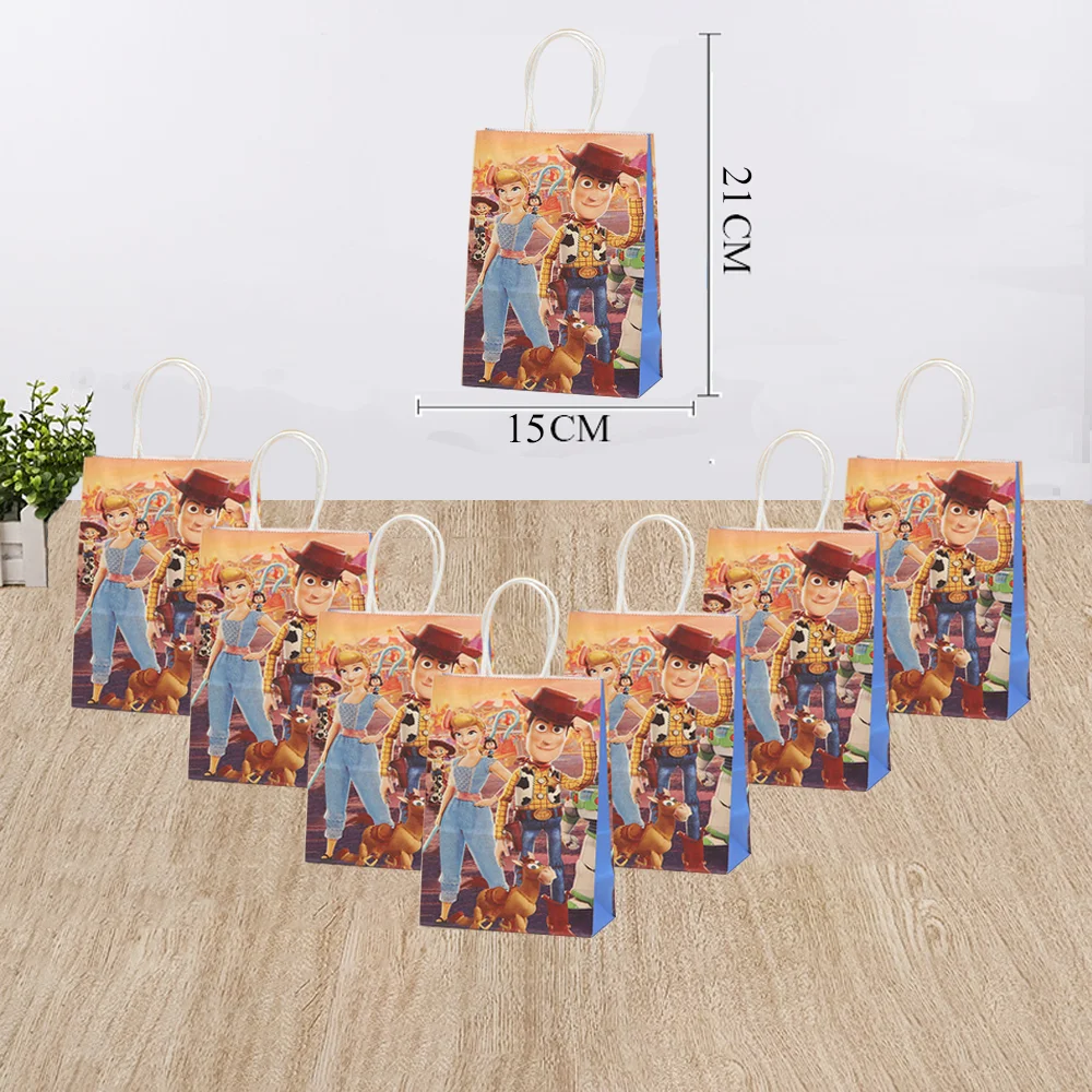 Bolsas de regalo con temática de Toy Story para niños, bolsa de papel con asas para Baby Shower, dulces, suministros para fiestas de cumpleaños,