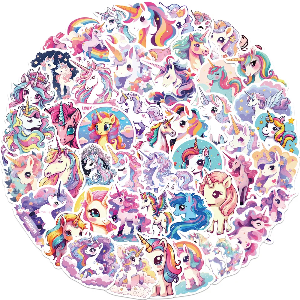 50PCS Cute Unicorn Cartoon Animals Graffiti Stickers telefono fai da te chitarra Laptop Notebook valigia Cup adesivo impermeabile giocattolo per bambini