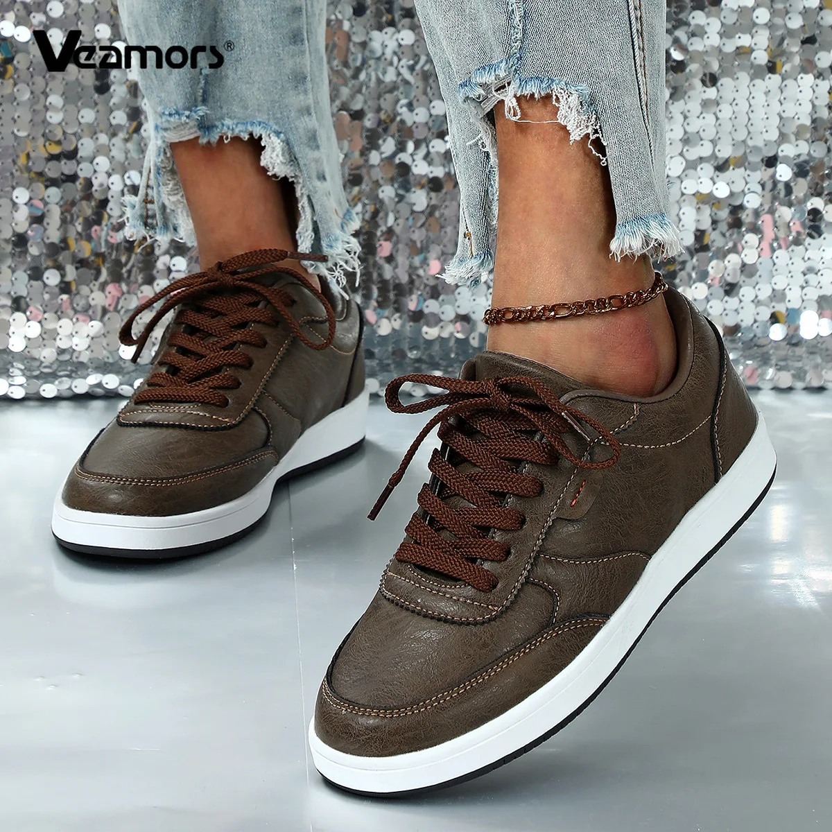 Men's Board Shoes Casual Sneakers PU Leather Women's Walking Shoes Leisure Flats Minimalist Daily Walking Shoes Waterproof