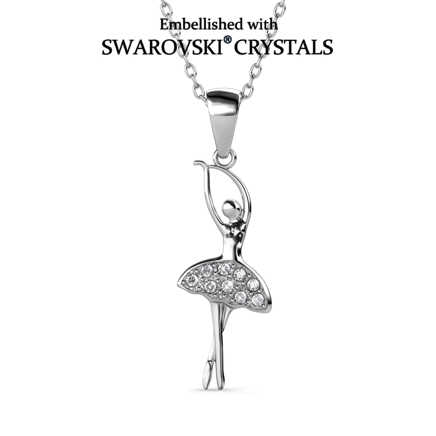 Ballerina Figure Pendant Necklace Embellished with Swarovski Crystals Copper Silver Plated Women Jewelry Dainty Dance Lover Gift