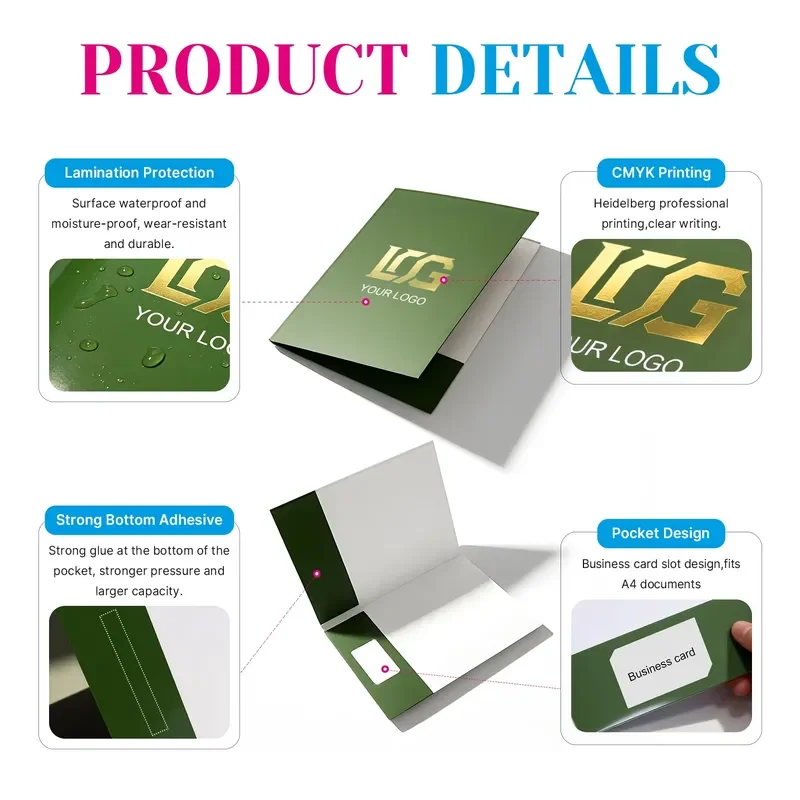 Customize Size Full Color Laminated Printing Paper File Folders Documents Folders with Pockets