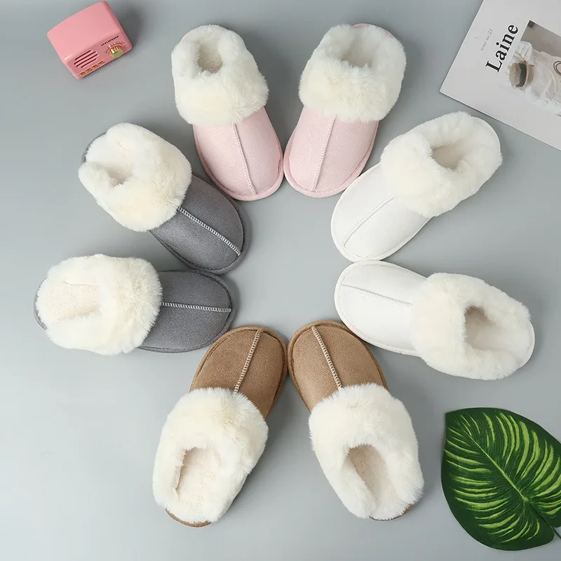 

Women Fashion Couple Winter Toe Wrap Warm Smile Print Slippers Thick Soft Sole Slides Indoor Floor Flat Home Non-slip Shoes