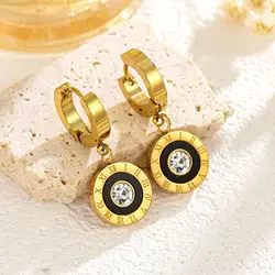 316L Stainless Steel New Fashion Fine High-end Jewelry Zircon Roman Numerals Round Circle Studs Earrings For Women oorbellen