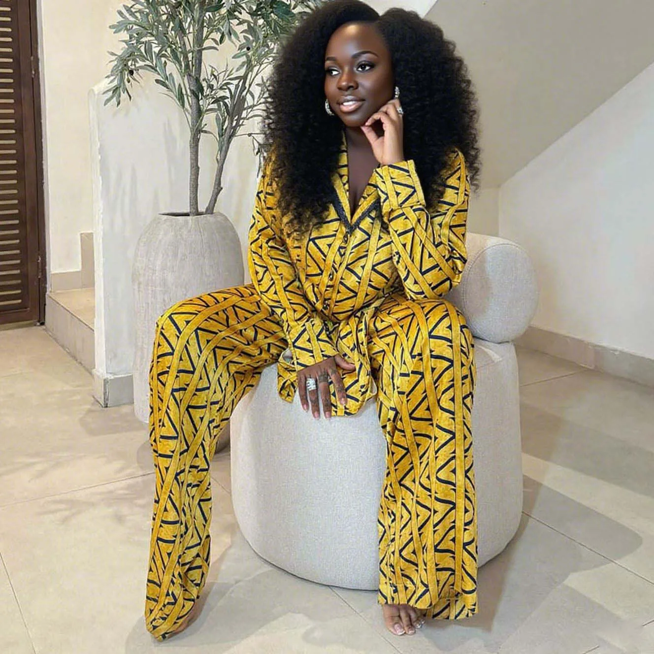 

Two Pieces Women Pant Sets Printing Matching Sets Single Breasted Turn Down Collar Top Elastic Waist Pants Loose Fit Summer 2025