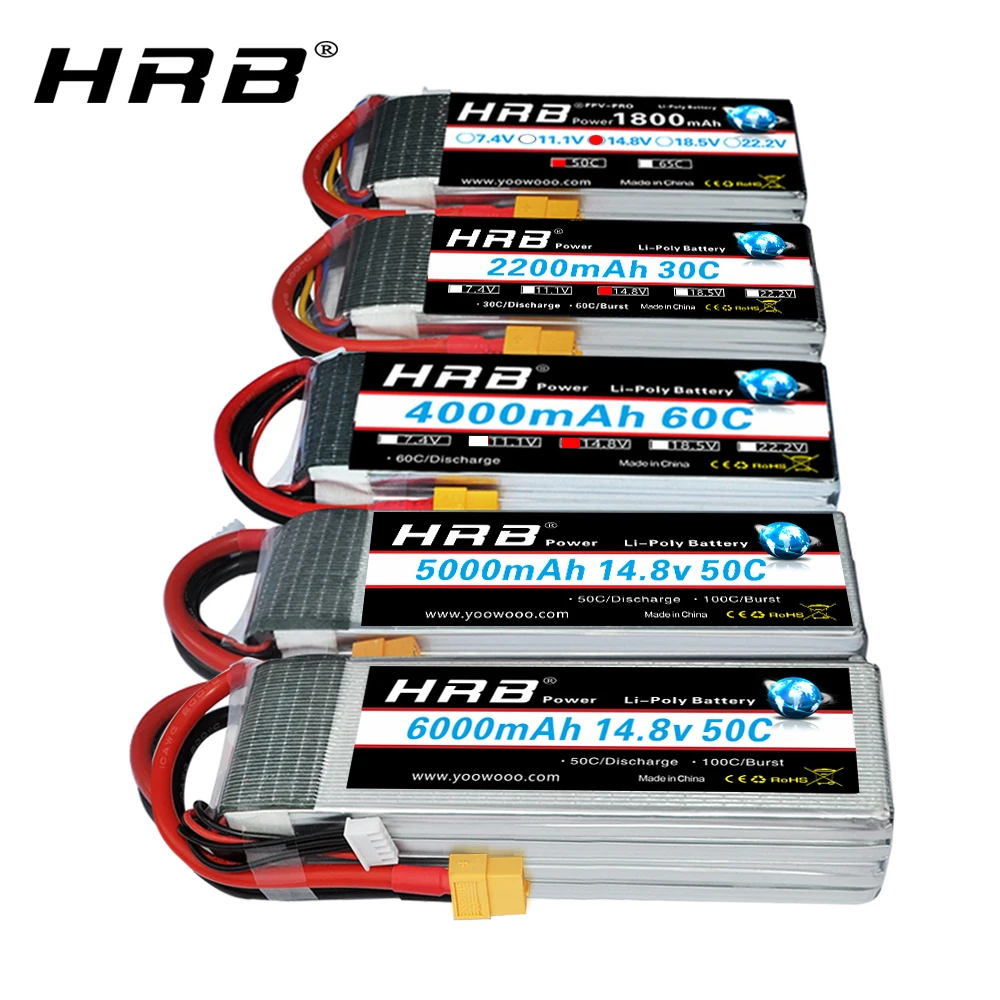 HRB 4S Lipo 14.8v 1300mah 1500mah 1800mah 2200mah 2600mah 3300mah 4000mah 5000mah 6000mah RC 4S Lipo Battery With XT60 Connector