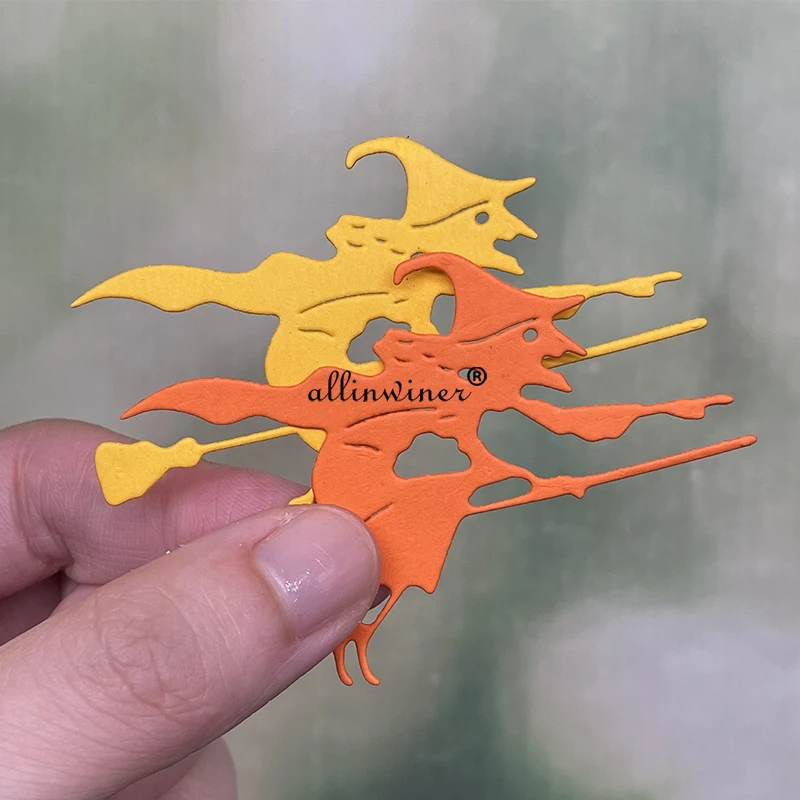 Halloween Sapu Penyihir Logam Pemotong Mati Stensil untuk DIY Buku Tempel Dekoratif Timbul Kerajinan Mati Pemotongan Template