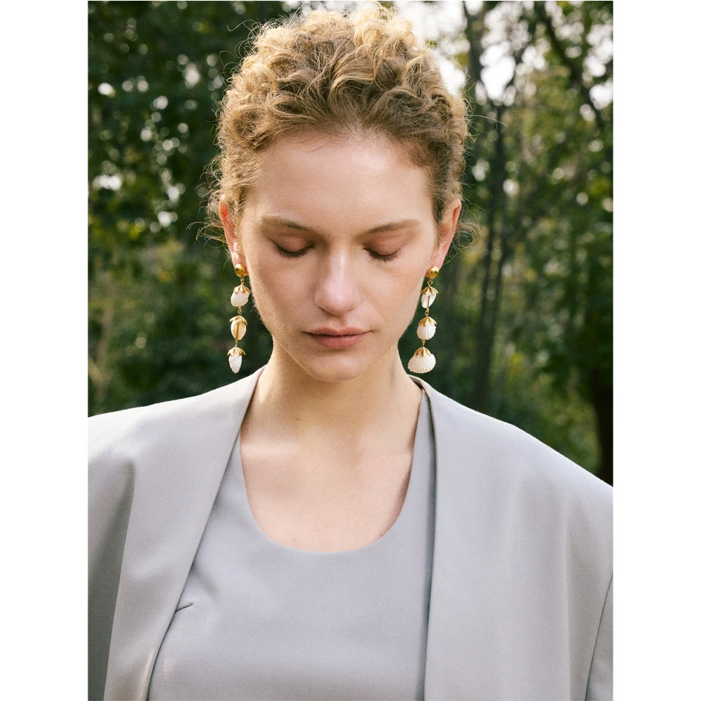 Yhpup Ocean Style Shell Long Hanging Drop Dangle Earrings for Women Stainless Steel Summer Holiday Jewelry Accessories