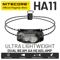 Nitecore ha11-ヘッドランプ240ルーメン,36g,ナイト,ランニング,釣り,トレッキング,ロードトリップ用の折りたたみ式バッテリー付き