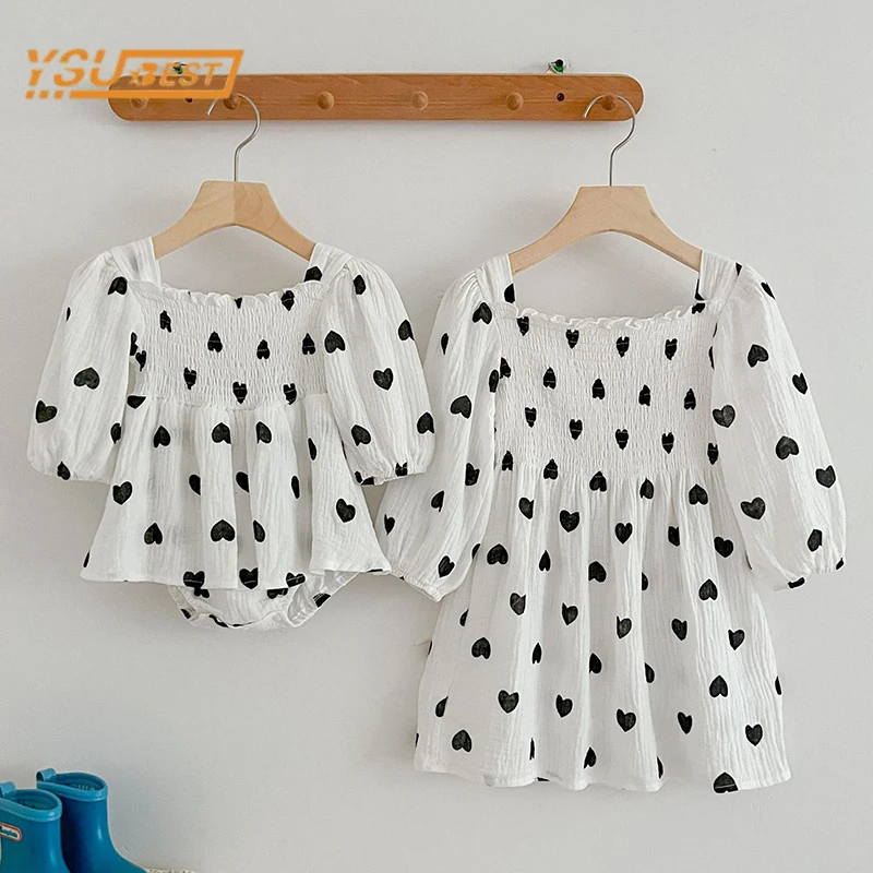 Spring Autumn Infant Kids Baby Girls Long Sleeve Love Print Sisters Dress Newborn Kids Baby Girls Children Clothes Rompers