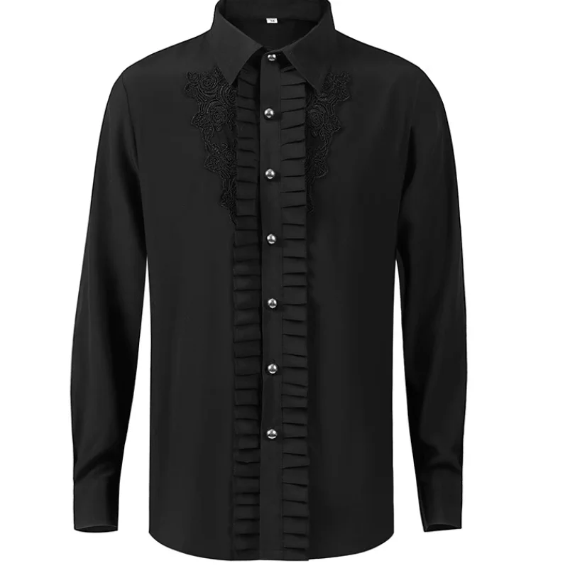 

British court banquet pleated dress for men's retro casual lace embroidered lace shirt