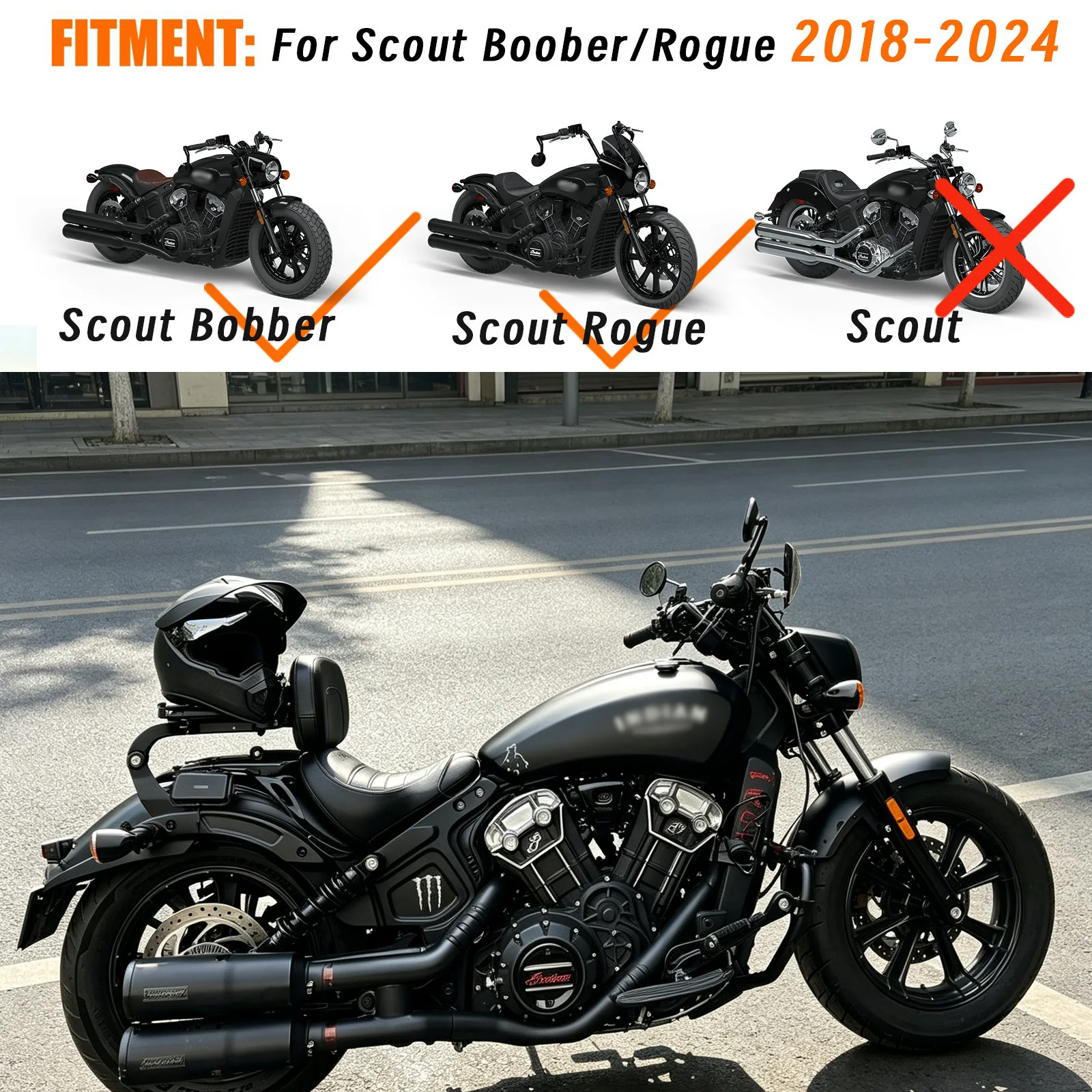 For Indian Scout Bobber Sixty ABS Twenty Sixty Scout Rogue 2018-2024 Adjustable Motorcycle Backrest Passenger Driver Sissy Bar