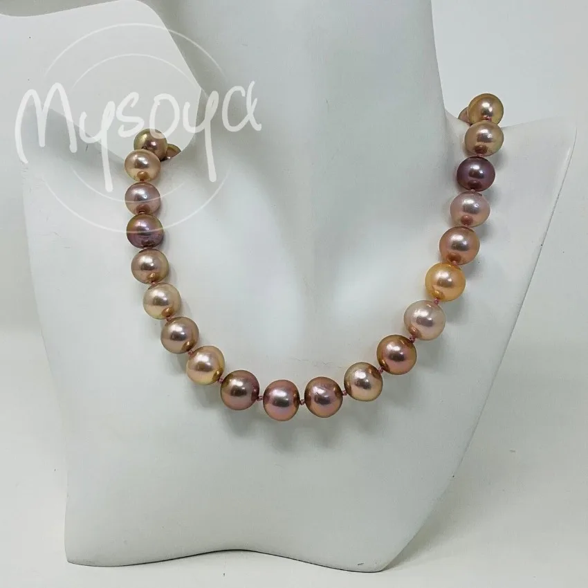 

MYSOYA 12-15 мм большое натуральное розовое фиолетовое металлическое жемчужное ожерелье Эдисона разных размеров с подарочной коробкой, подарок на день рождения, свадьбу, ювелирное изделие