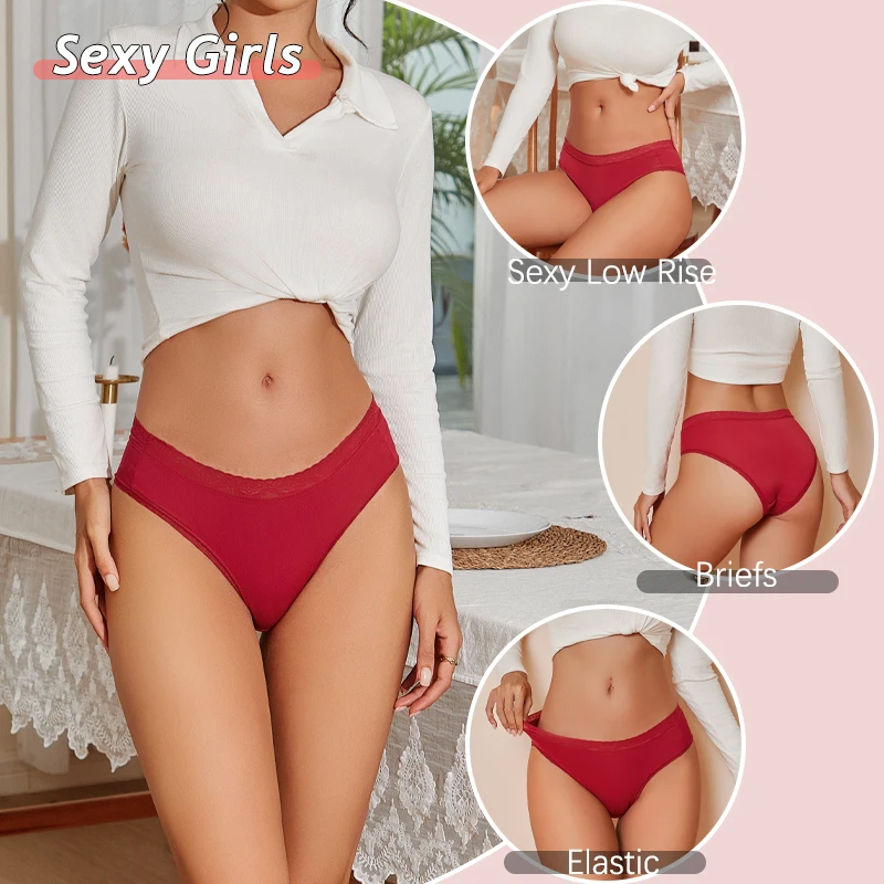 4PCS Women Seamless Panties Feamle Breathable Underwear Solid Color Briefs Sexy Lace Intimates Lingerie Low Rise Girls Panties