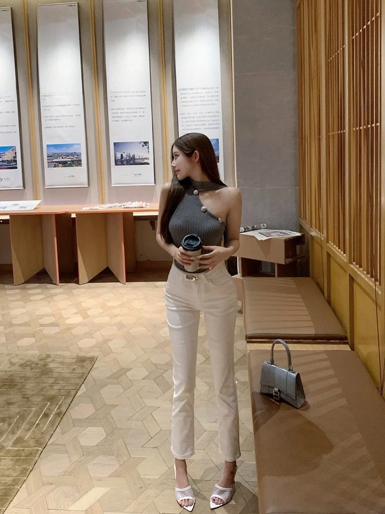 

Женские джинсы с высокой талией, эластичные, утягивающие, белые, облегающие, в корейском стиле, весна-осень, из хлопкового стрейч-денима, скинни