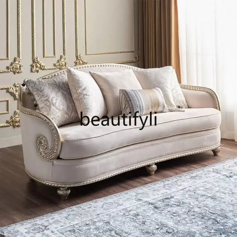 

French light luxury solid wood living room sofa combination American simple home sofa European luxury three people7446