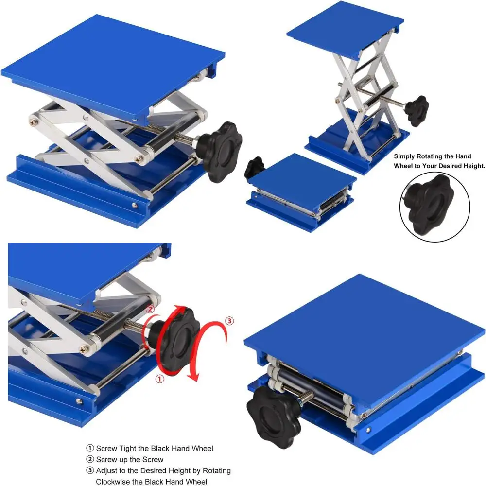 

6x6 Adjustable Lab Scissor Jack Stand with 10kg Load Capacity, 150x150mm Alloy Top Deck, 63-260mm Height Range