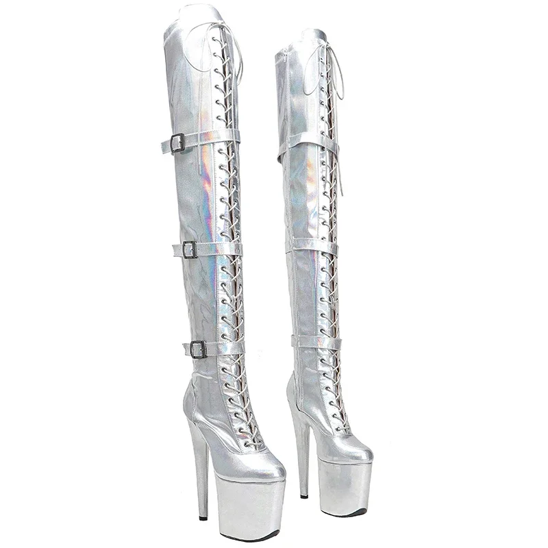 

Leecabe 20CM/8inches shiny holographic PU stripper heel young trend fashion High Heel platform Pole Dance boot