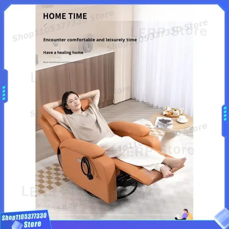 Modern Ergonomic Electric Massage Chair Single Seat PU Leather Heating Cooling Rotating Foldable Retractable Metal Frame