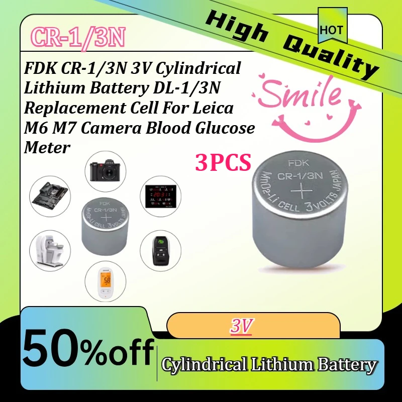 

FDK CR-1/3N 3V Cylindrical Lithium Battery DL-1/3N Replacement Cell For Leica M6 M7 Camera Blood Glucose Meter