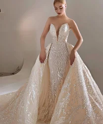 Eleganti abiti da sposa a sirena abiti da treno staccabili senza spalline con paillettes per le donne Vestido Brides Dress