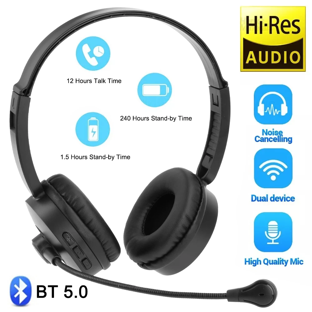 Truck Driver Headset Wireless Bluetooth 5.0 With Noise-cancelling Microphone For Mobile And PC Stereo Wireless Headphones