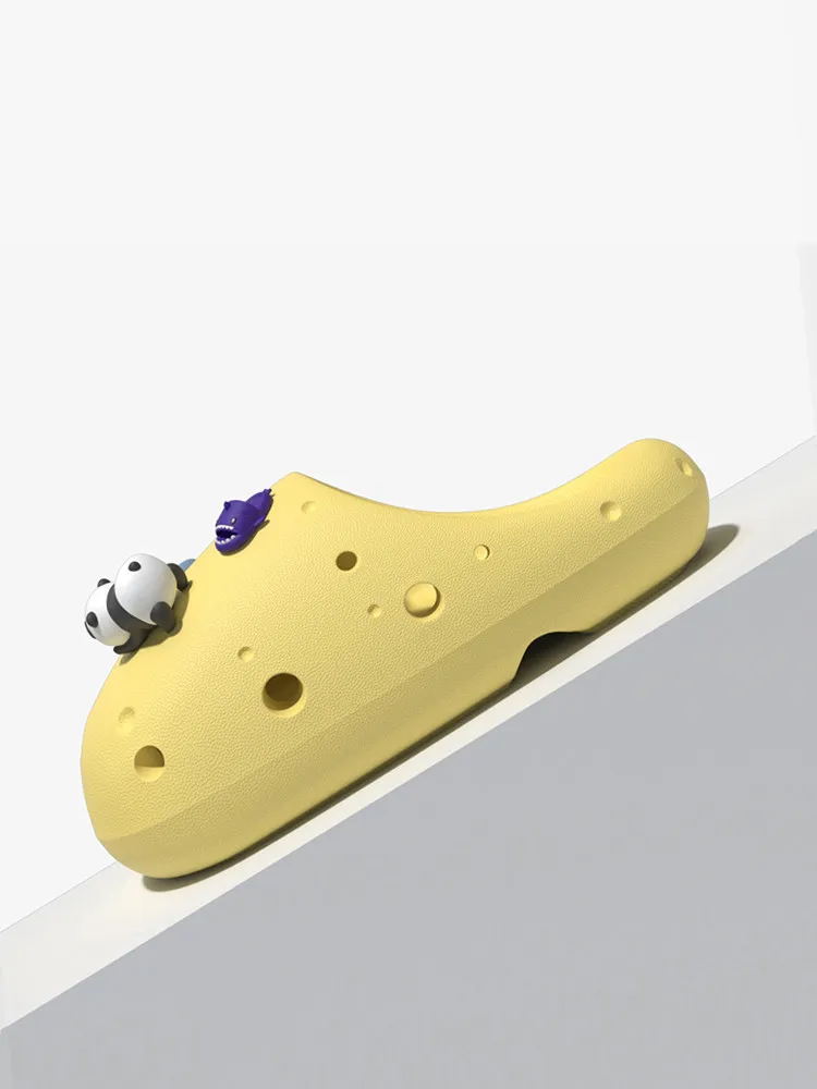 Cheese DIY Hole Shoes Women Man Thick Soles Slipper Outside 2023 Summer Indoor Anti Slip Non Odorous Soft Sole Couple Slippers
