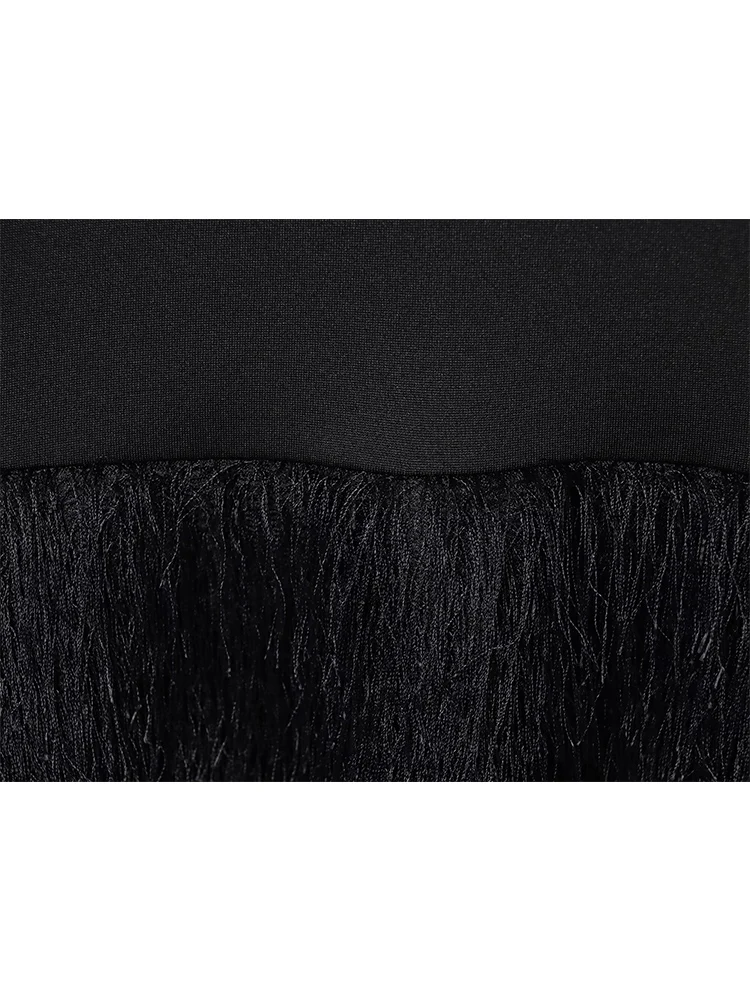 Abito da donna con nappa sottile Abito aderente sexy a maniche lunghe con nappa Decorazione dolcevita da donna per feste chic Mini abito con giunture